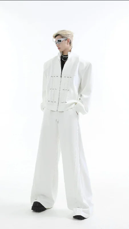 Wide Shoulder Zipped Jacket & Versatile Pants Set