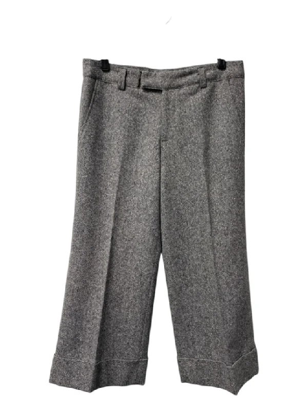 Pegah Anvarian Size 6 Gray Wool Flat Front Mid Rise Straight Leg Cuffed Pants