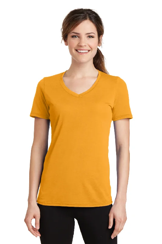 Port & Company Womens Dry Zone Performance Moisture Wicking Short Sleeve V-Neck T-Shirt - Gold - Closeout