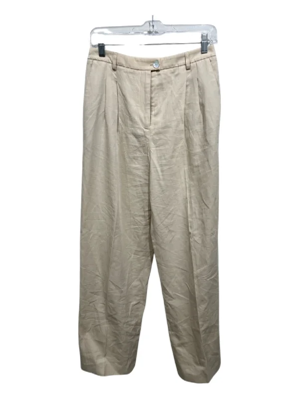 Rouje Size 38 Beige COTTON & LINEN Zip Fly Pleat Pockets Trouser Pants