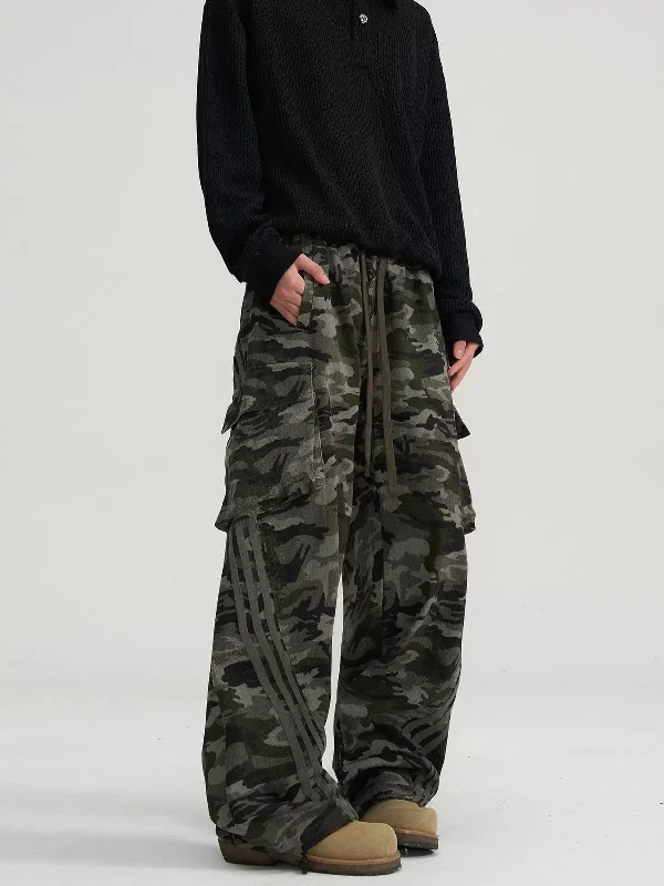 Side Striped Camouflage Cargo Pants