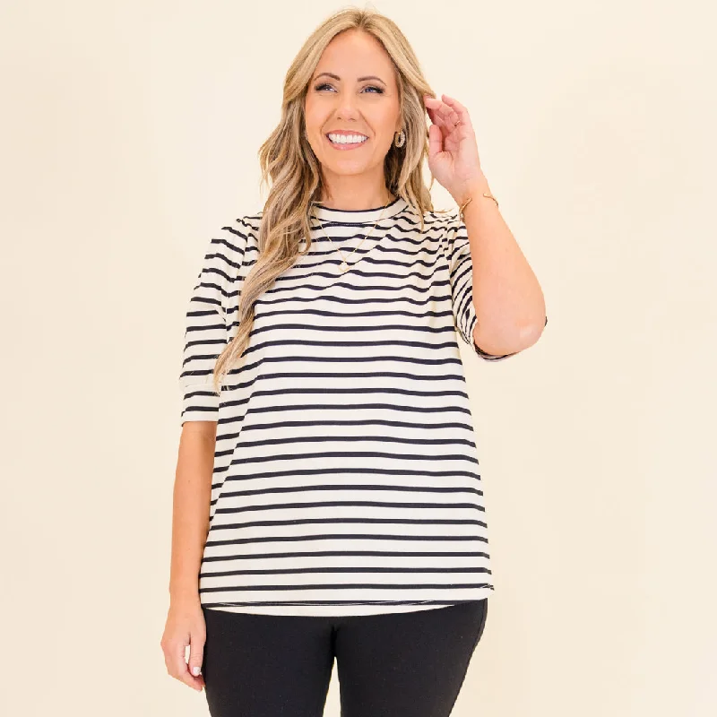 Signature Stripes Top, Black-White