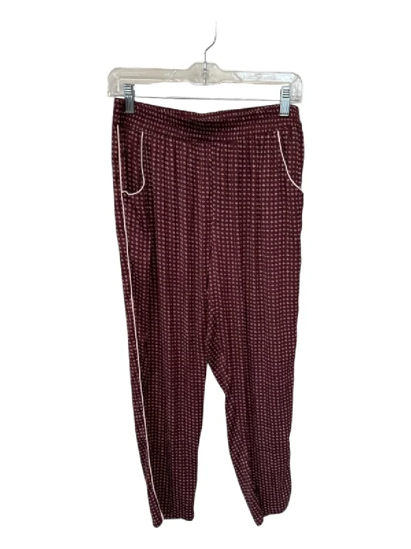 Something Navy Size S Maroon & White Polyester Silky Elastic Waist Pants