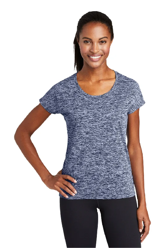 Sport-Tek Womens Electric Heather Moisture Wicking Short Sleeve Crewneck T-Shirt - True Navy Blue Electric