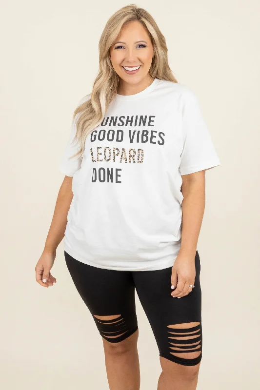 Sunshine, Good Vibes, & Leopard Tee, Vintage White