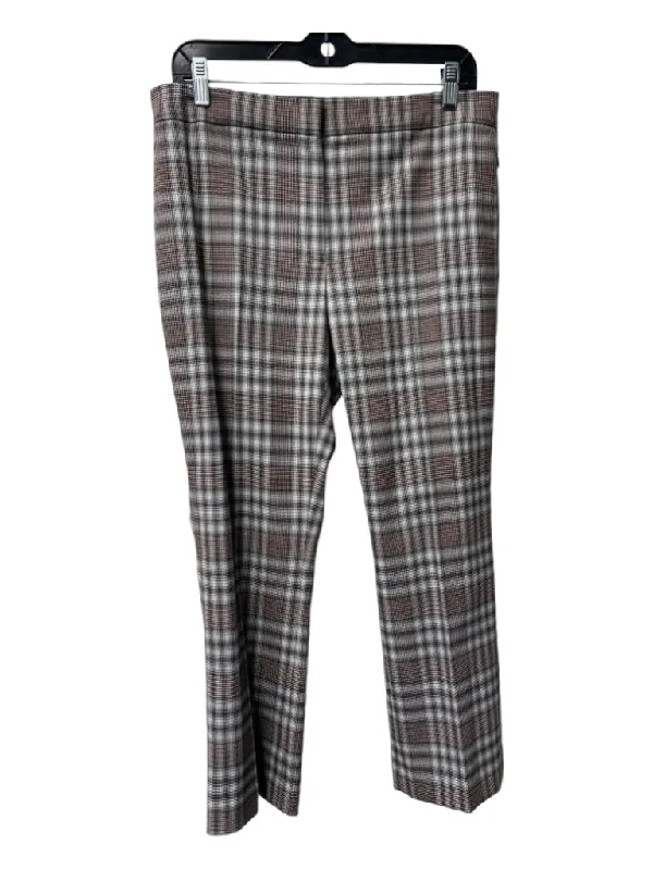 Theory Size 8 Brown, Black & Cream Wool Blend Zip Fly Side Pocket Plaid Pants