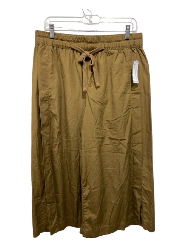 Vince Size L Brown Cotton Elastic Waist Drawstring Crop Wide Pants