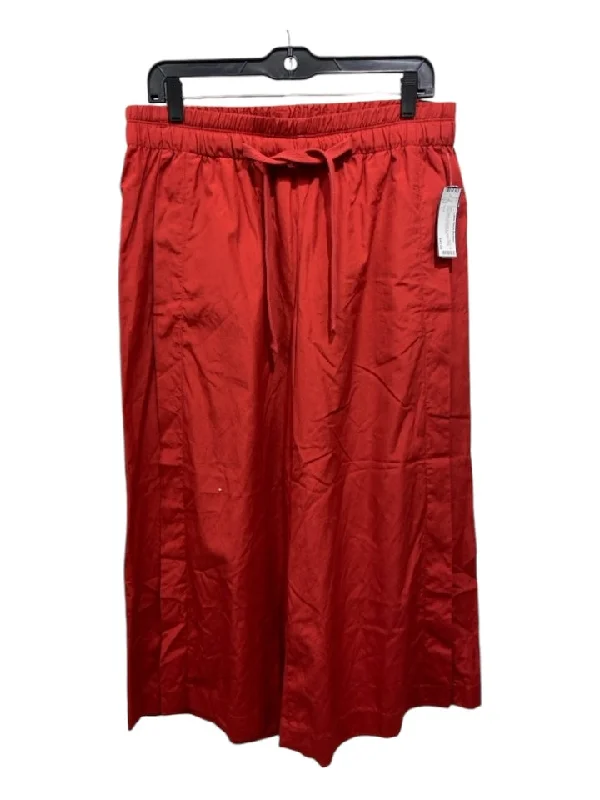 Vince Size L Red Cotton Drawstring Elastic Waist Cropped Wide Pants