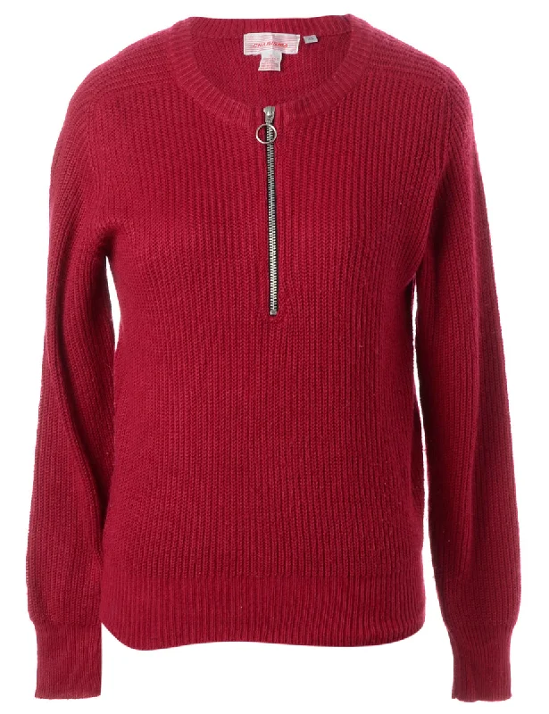 Label Hot Pink Zip Front Knitted Jumper