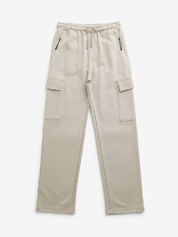 Y&F Kids Beige Mid-Rise Cargo Cotton Blend Track Pants